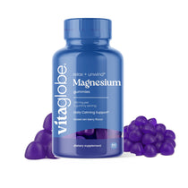 Vita Globe Magnesium Gummies 200 mg bottle, mixed zen berry flavor, 60 gummies, with purple gummies