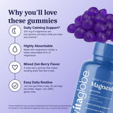 Why you'll love Vita Globe Magnesium Gummies: daily calming support, highly absorbable, mixed zen berry flavor, easy daily routine