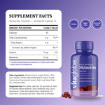 Vita Globe Melatonin Gummies Supplement Facts: 5 mg melatonin per 2-gummy serving, 30 servings; vegan, non-GMO, gluten-free