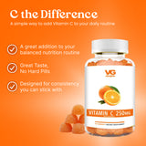 Vitamin C supplement bottle with orange flavor on an orange background