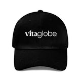 A black baseball cap with the brand name 'vitaglobe' embroidered in white on the front, shown against a plain white background.