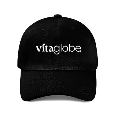A black baseball cap with the brand name 'vitaglobe' embroidered in white on the front, shown against a plain white background.