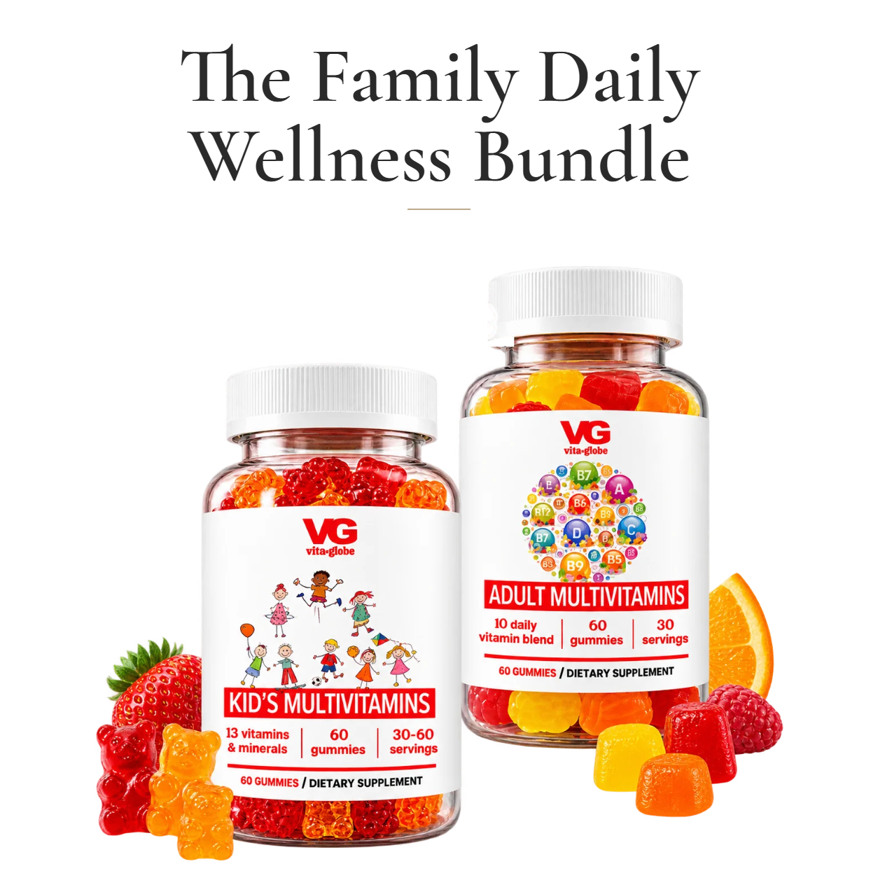 Vita Globe Family Daily Wellness Bundle: Kid's Multivitamins and Adult Multivitamins gummies