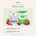 What's inside the Vita Globe Gut Health To-Go Duo: Super Probiotic and Prebiotic Fiber gummy pouches