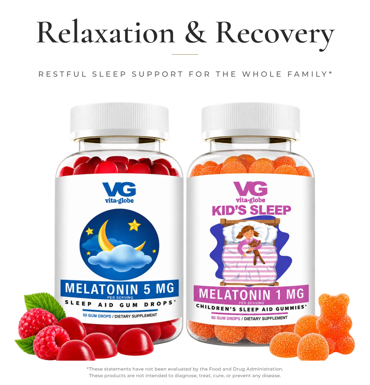 Vita Globe Happy Sleep Bundle: Melatonin 5mg and Kids' Sleep Melatonin 1mg gummies