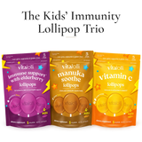 Vita Lolli Kids' Immunity Lollipop Trio: Elderberry, Manuka Soothe, and Vitamin C lollipops