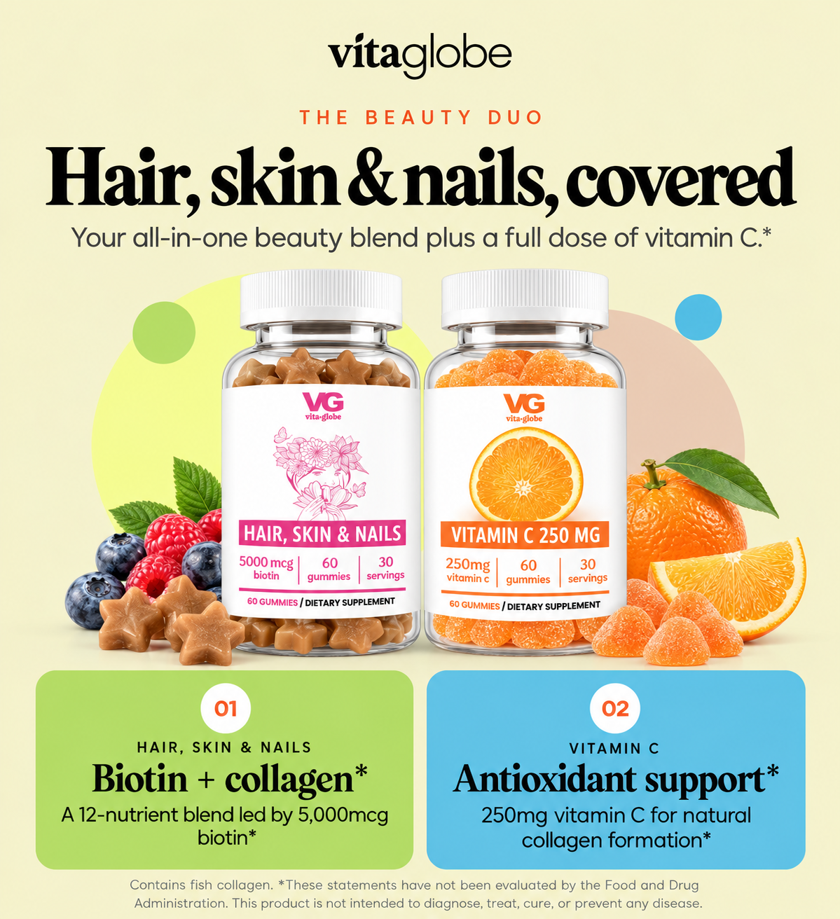 The Beauty Duo: Hair, Skin & Nails gummies plus vitamin C 250mg