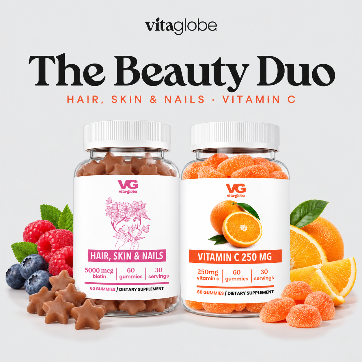 Vita Globe The Beauty Duo with Hair, Skin & Nails and Vitamin C 250mg gummies