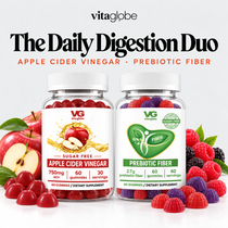 Vita Globe The Daily Digestion Duo with Sugar-Free Apple Cider Vinegar and Prebiotic Fiber gummies