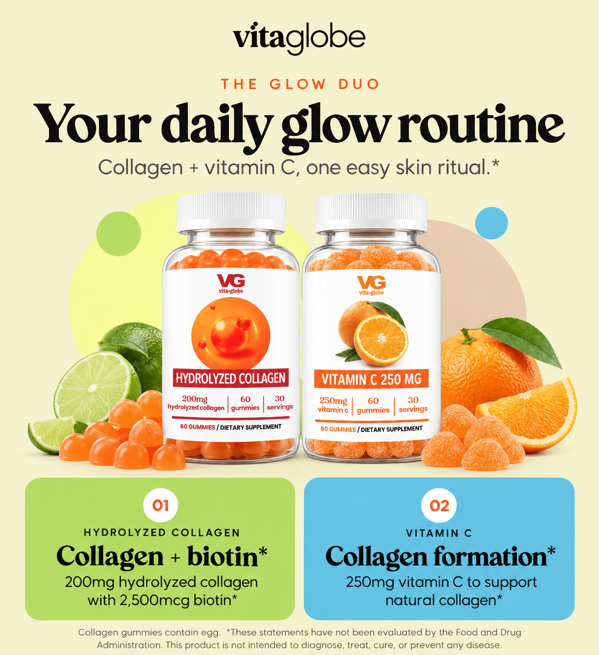 The Glow Duo: hydrolyzed collagen with biotin plus vitamin C 250mg