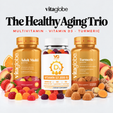 Vita Globe The Healthy Aging Trio with Adult Multivitamin, Vitamin D3 2000 IU and Turmeric+ gummies
