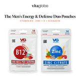 Vita Globe The Men's Energy & Defense Duo Pouches: Vitamin B12 and Zinc + D + Echinacea gummy pouches
