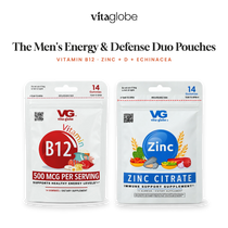 Vita Globe The Men's Energy & Defense Duo Pouches: Vitamin B12 and Zinc + D + Echinacea gummy pouches