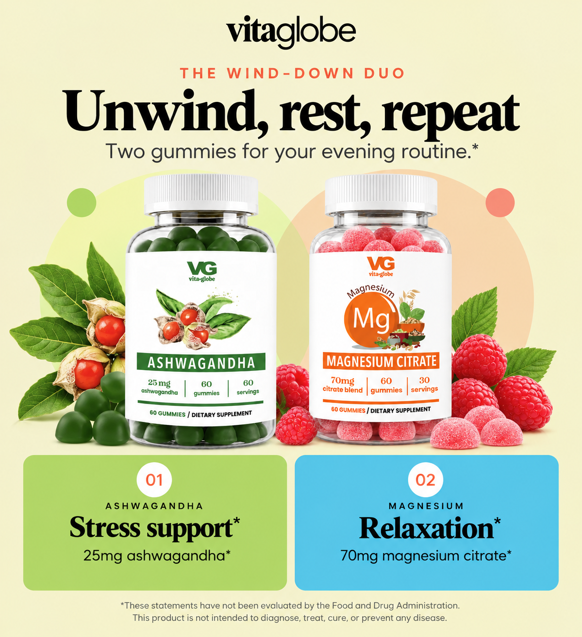 The Wind-Down Duo: ashwagandha and magnesium citrate gummies