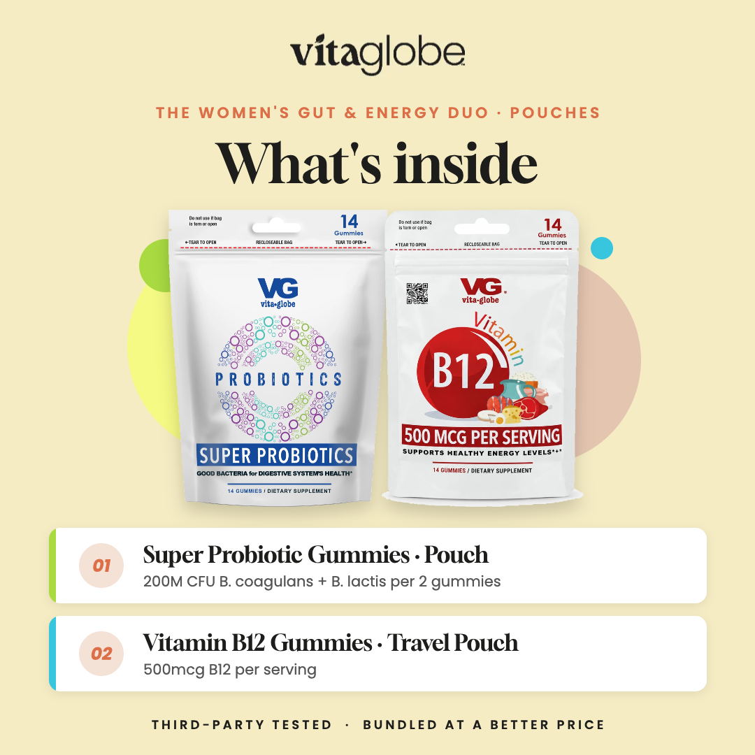 What's inside Vita Globe The Women's Gut & Energy Duo Pouches