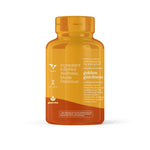 Vita Globe Turmeric+ Gummies bottle side view - vegan, non-GMO, gluten-free, golden goodness