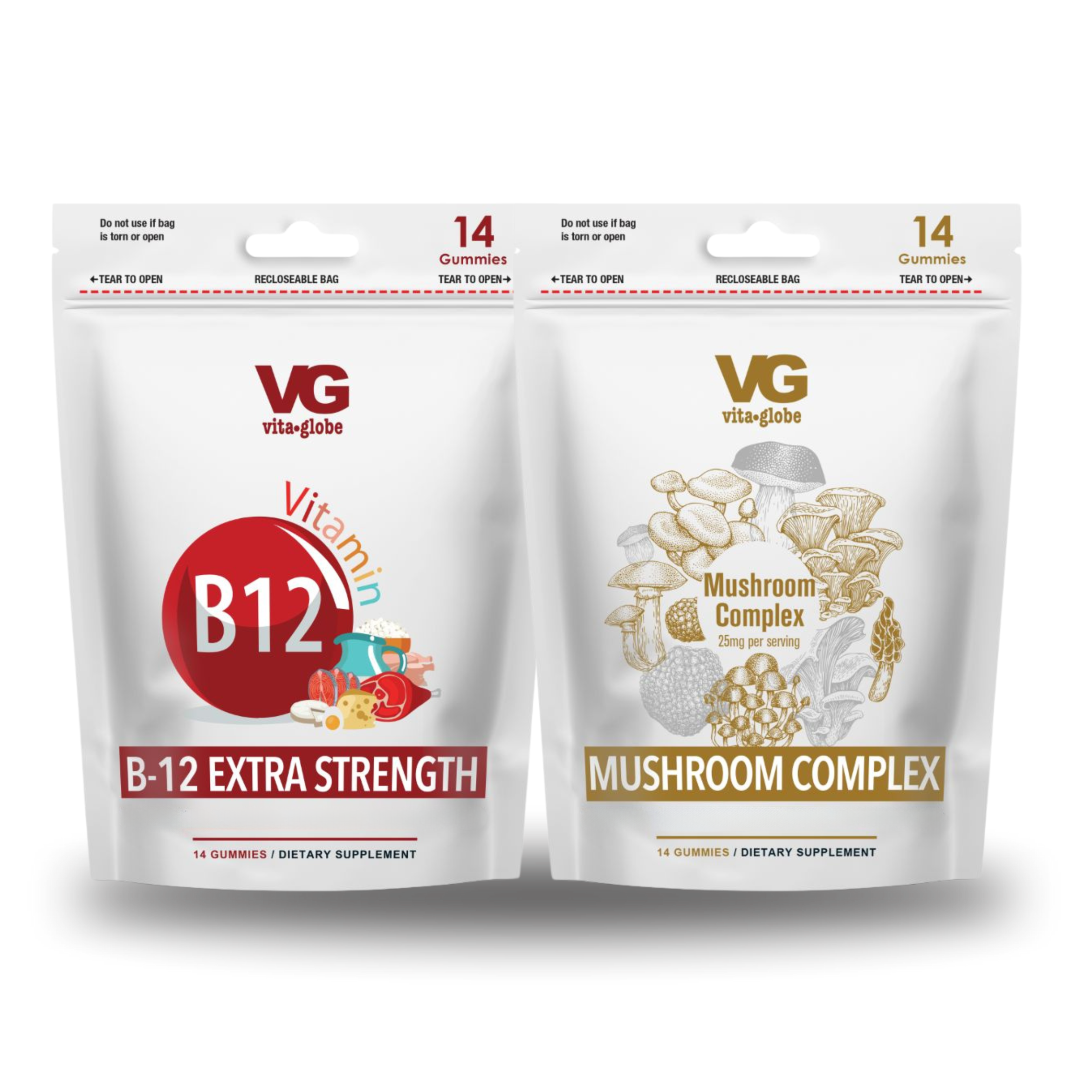 Vita Globe daily vitality gummies duo pouches on-the-go bundle B12 and mushroom complex