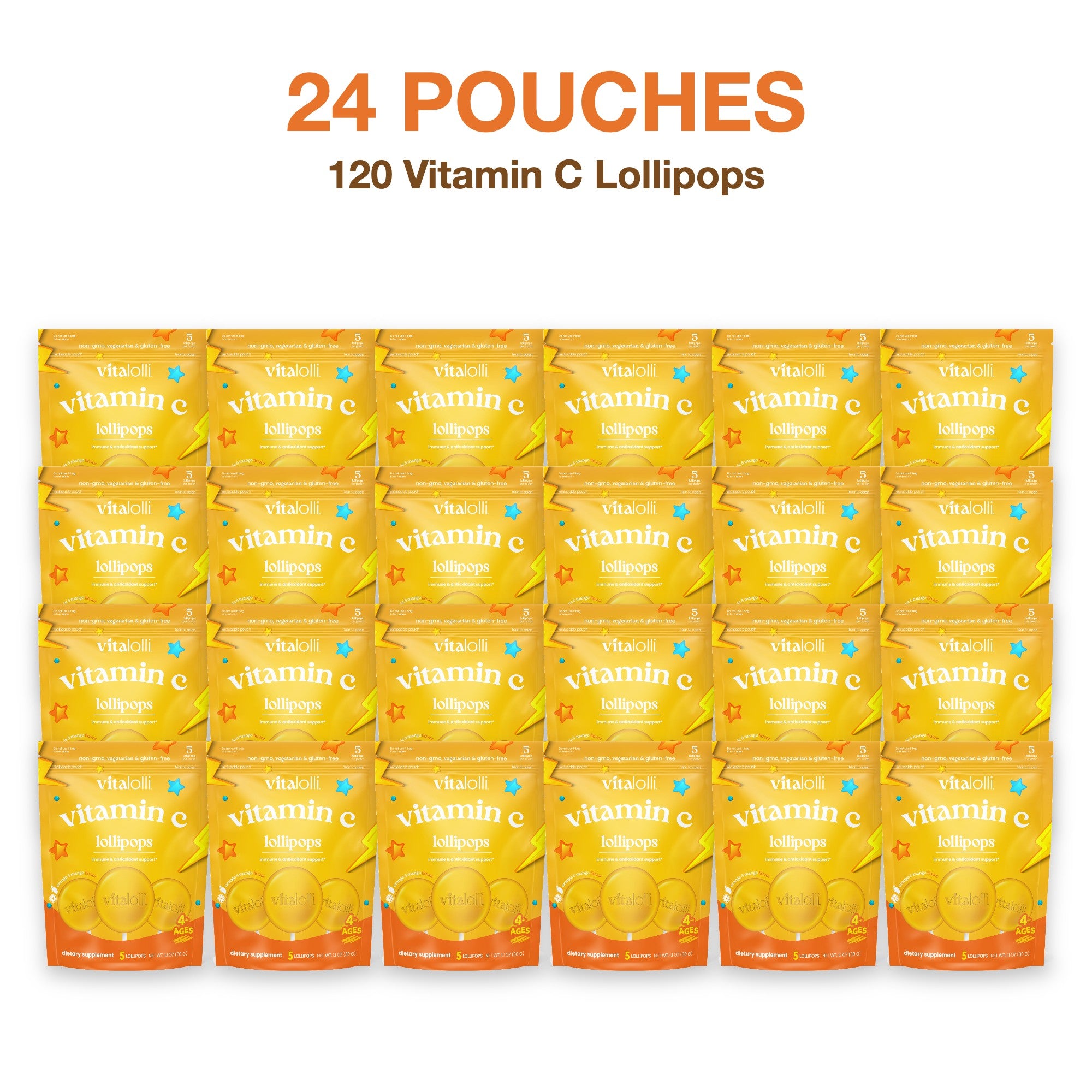 Vitalolli Vitamin C Lollipops 24 pouch box, 120 lollipops