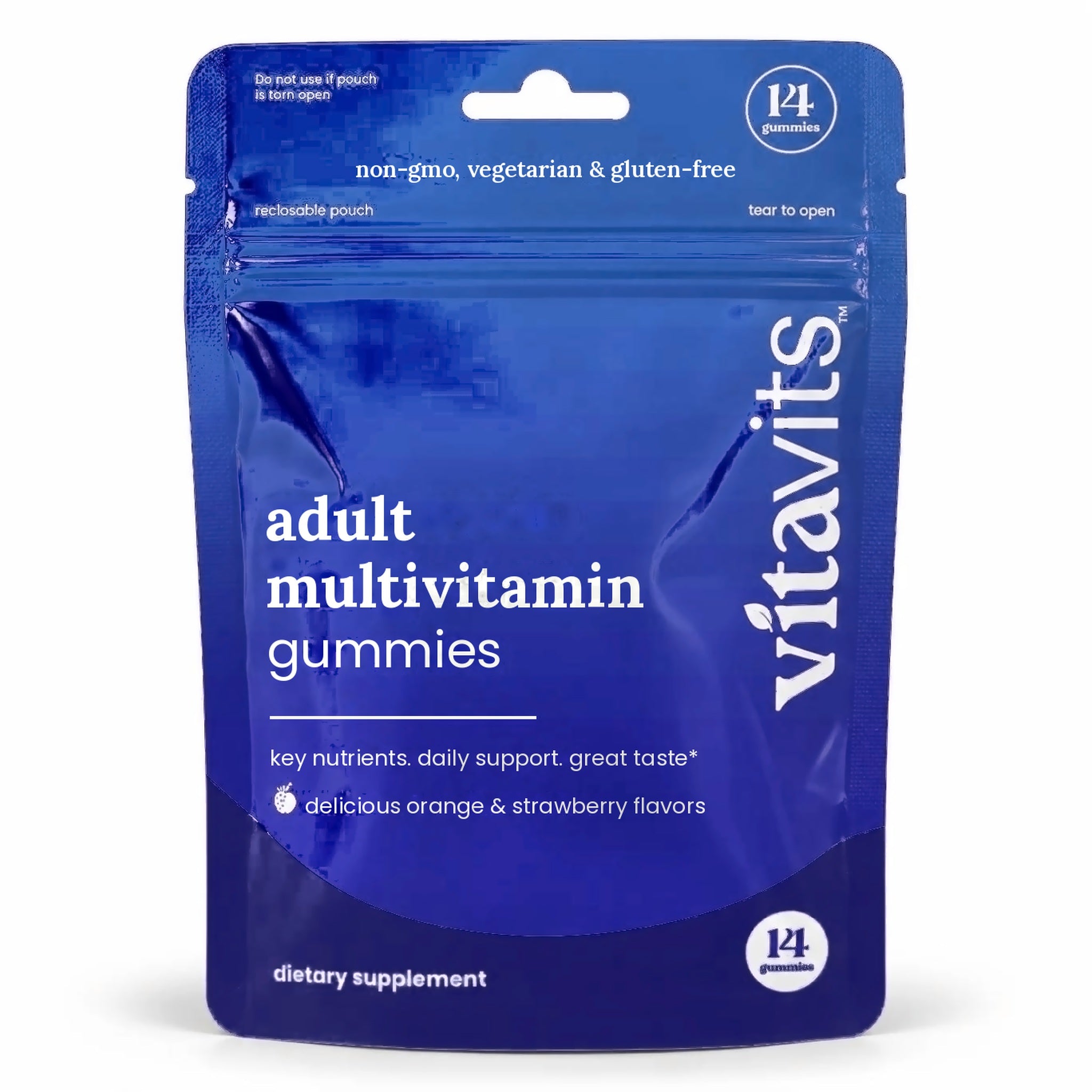 Vitavits Adult Multivitamin Gummies 14-count travel pouch, orange and strawberry flavors