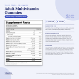 Vitavits Adult Multivitamin Gummies pouch Supplement Facts, suggested use, other ingredients and warnings