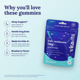 Why you'll love Vitavits Kids' Melatonin 1mg Gummies: gentle 1mg dose, made for kids 4+, blueberry flavor
